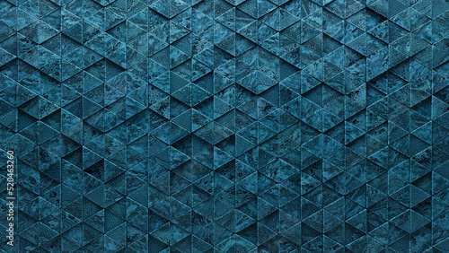 Wallpaper Mural 3D Tiles arranged to create a Blue Patina wall. Textured, Triangular Background formed from Polished blocks. 3D Render Torontodigital.ca