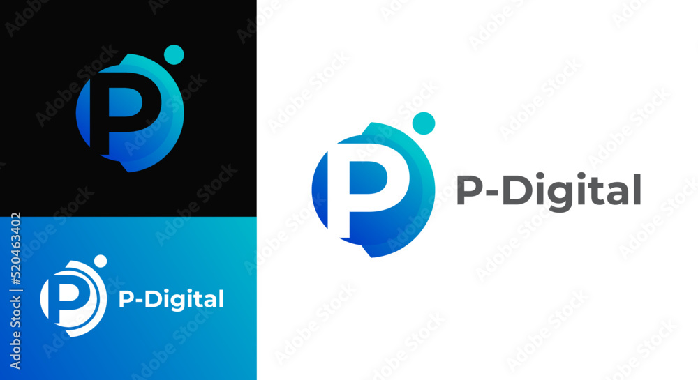 Obraz premium Digital letter p logo vector template