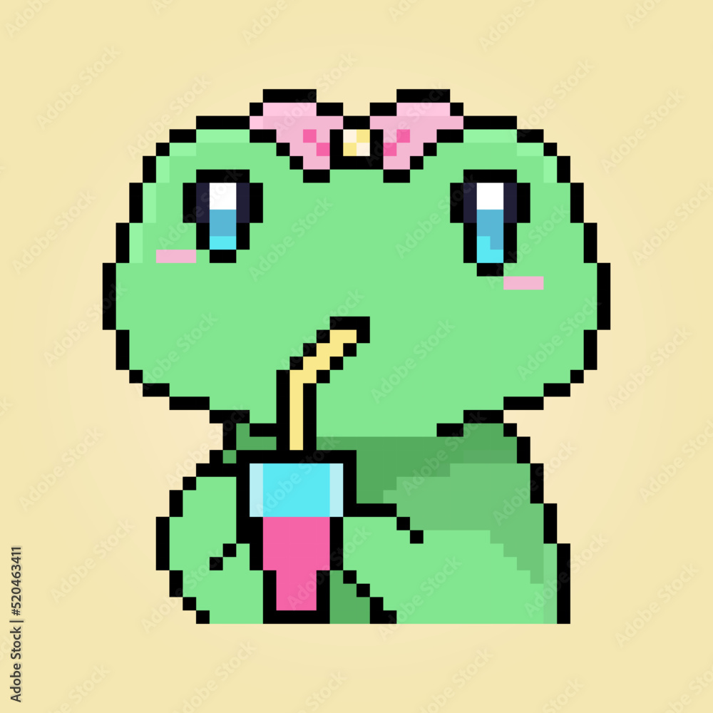 Fototapeta premium Pixel cute little frog drinking