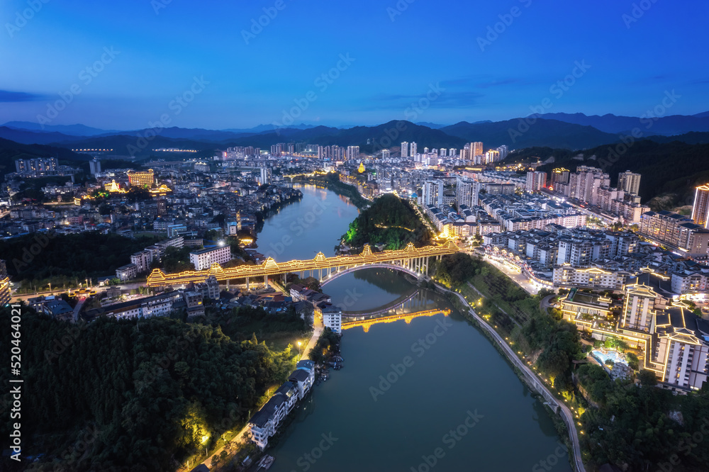 Aerial photography of Liuzhou Sanjiang County at night large format