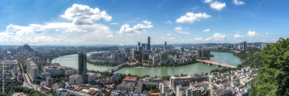 Fototapeta premium Aerial photography China Liuzhou modern city architecture landscape skyline