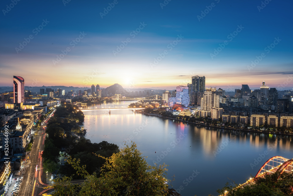 Naklejka premium Aerial photography of city night view of Liuzhou, China