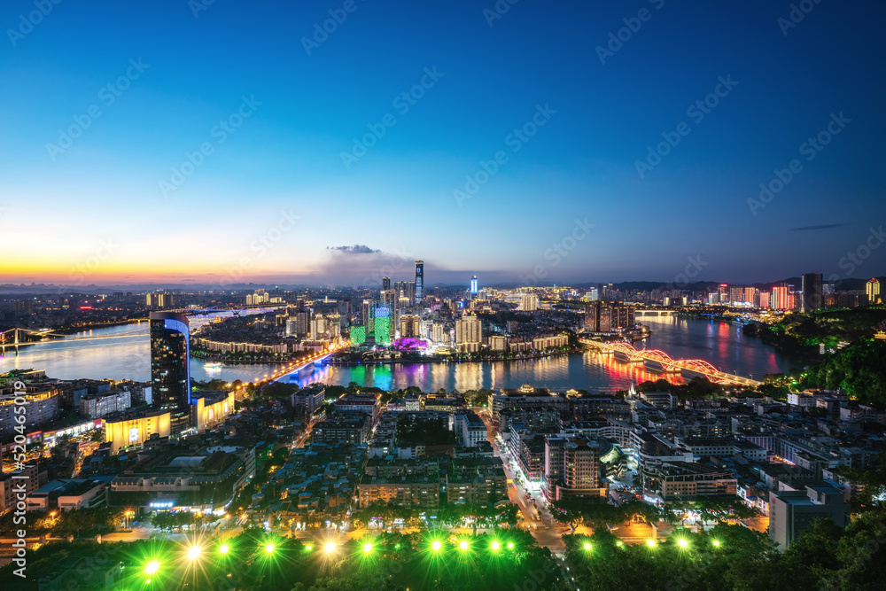 Aerial photography of city night view of Liuzhou, China