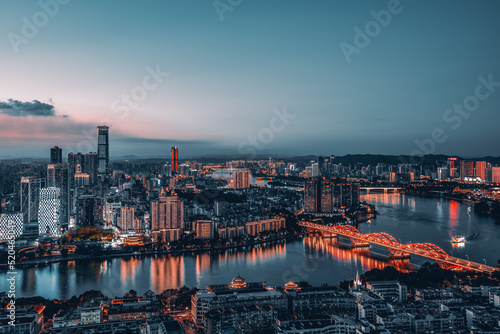 Aerial photography of city night view of Liuzhou  China