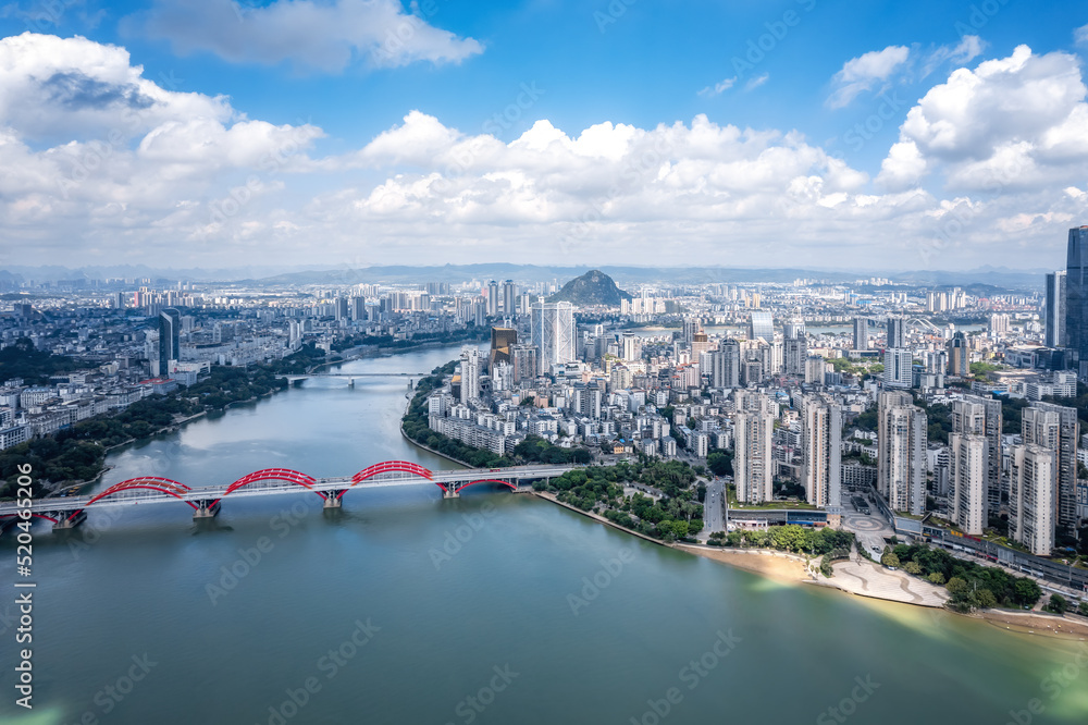 Aerial photography close-up of Liuzhou city scenery in China