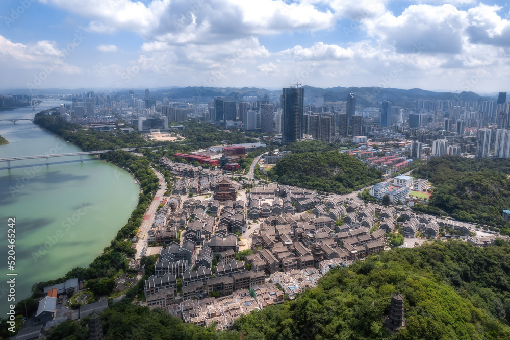 Aerial photography close-up of Liuzhou city scenery in China