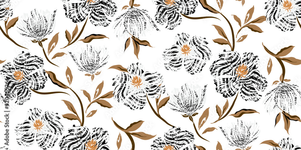 Fototapeta premium Animal Print floral seamless pattern 