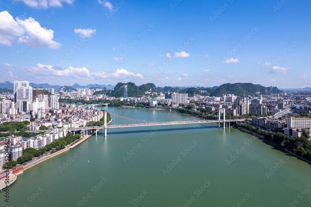 Aerial photography close-up of Liuzhou city scenery in China