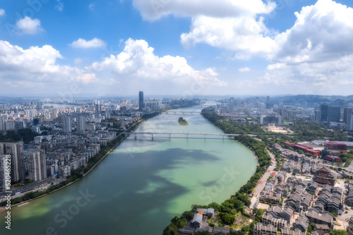 Aerial photography close-up of Liuzhou city scenery in China © 昊 周