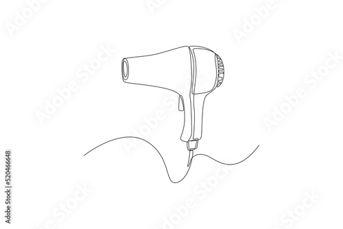 Single one line drawing hair dryer. Electric Home Appliance. Hotel activity concept. Continuous line draw design graphic vector illustration.