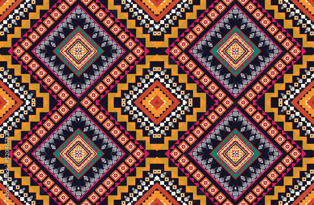 Geometric ethnic flower pattern for background,fabric,wrapping,clothing,wallpaper,Batik,carpet,embroidery style. Geometric ethnic flower pattern for background,fabric,wrapping,clothing,wallpaper,Batik,carpet,embroidery style.