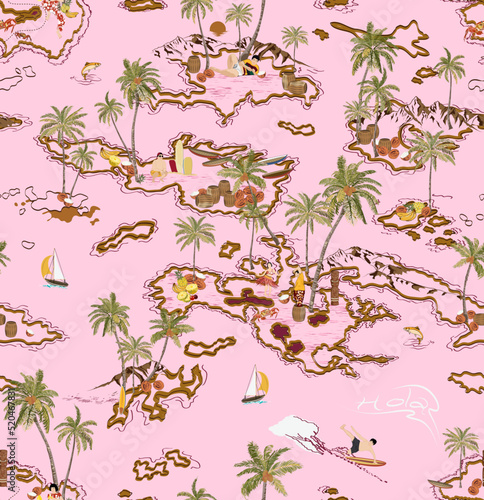 Island Tropical Palm Beach Seamless Vector illustration Art  
