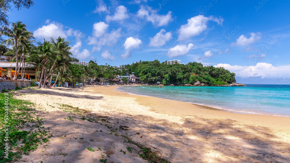 Colourful Skies Sunset over Kata Beach in Phuket Thailand. This Lovely island waters are turquoise blue waters, lush green mountains colourful skies and beautiful views of Pa Tong Patong