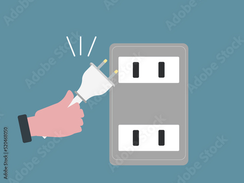 コンセントを抜く 手 節電 省エネ プラグ 電源を切る ベクターイラスト 
