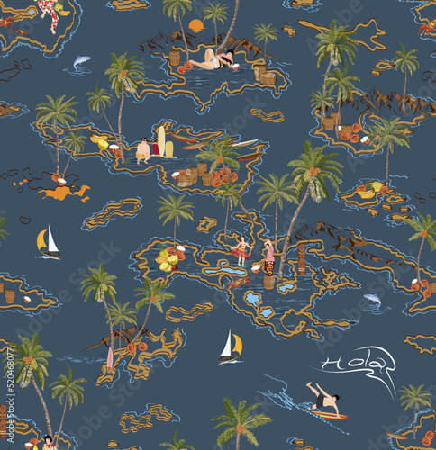 Wallpaper Mural Island Tropical Palm Beach Seamless Vector illustration Art   Torontodigital.ca