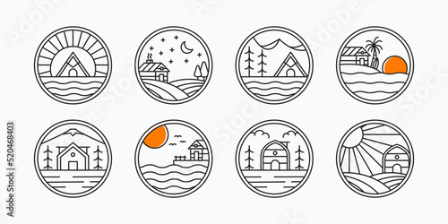 Collection of minimalist line art cabin logo vector illustration design. Bundle of simple modern cottage badge concept