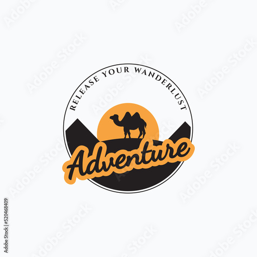 Simple adventure badge vector illustration design. Minimalist camel silhouette logo concept