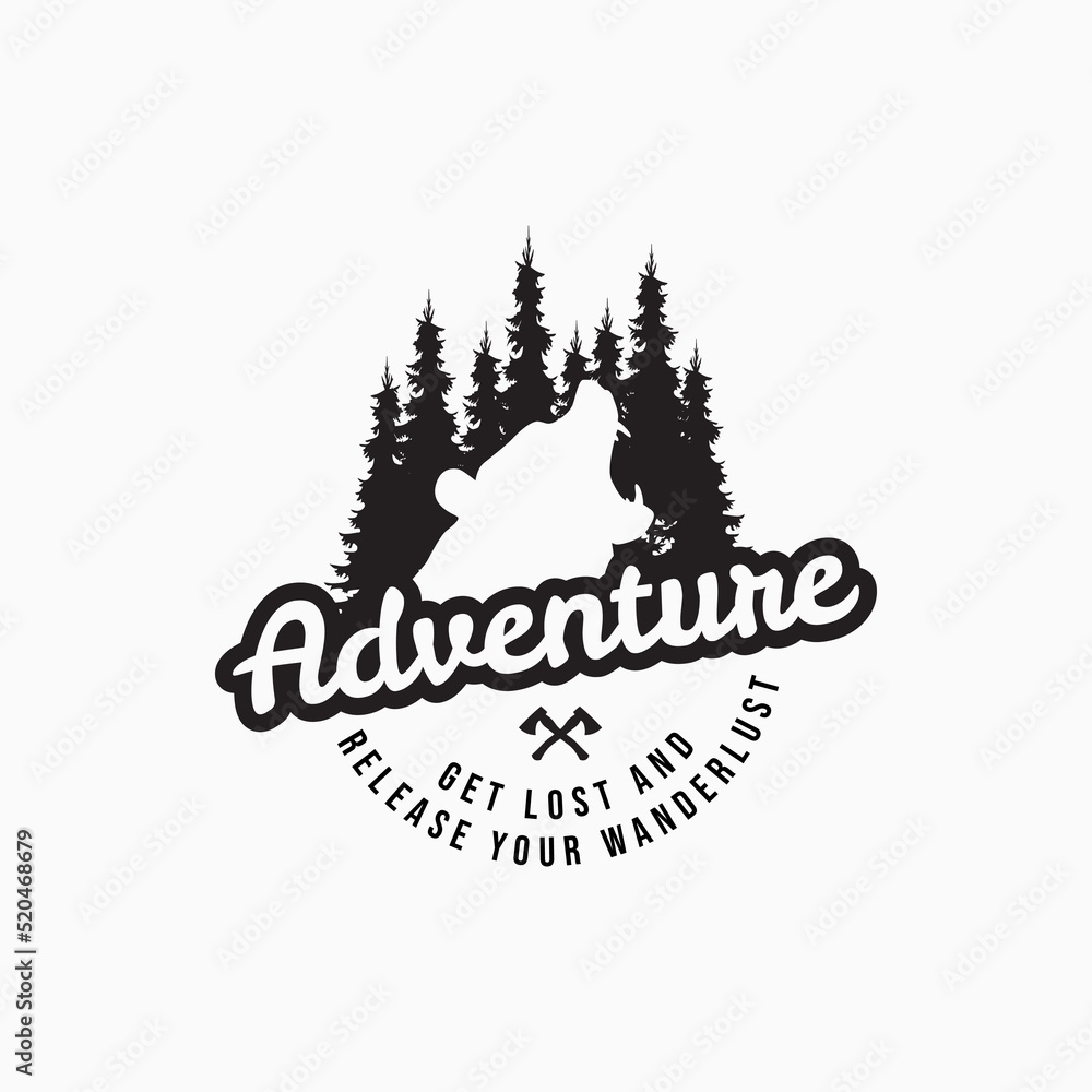 Vintage adventure emblem vector illustration design. Simple wild bear logo concept.