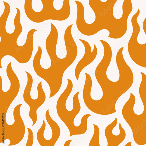 Groovy Orange Flame Seamless Pattern. Abstract Fire Vector Background in 1970s Hippie Retro Style