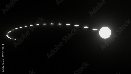 The illustration abstract concept of white glow circle with follow white dash line in the black background © Nattapat