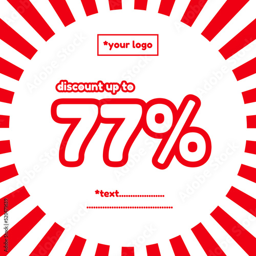 Up To 77 Percent Discount - Vector Editable Template in red and white suitable for Indonesian 77th independence day on 17th august, website, apps, online shops, instagram, or any social media feeds