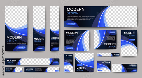 set of creative web banners of standard size with a place for photos. Business ad banner. Vertical, horizontal and square template. vector illustration EPS 10