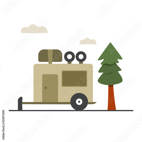 camper van truck full load with tools and equipment for camping hiking outdoor activity vector flat illustration icon design