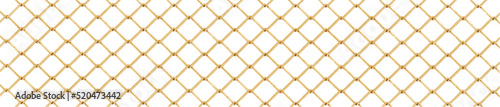 Fotografija Golden metal fence mesh, pattern of gold wire grid isolated on white background