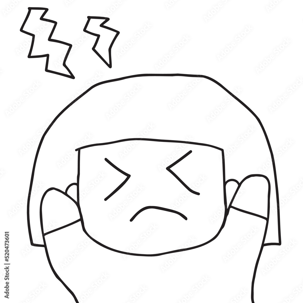 雷が苦手で耳を塞ぐ女の子 線画イラスト 雷が苦手で耳を塞ぐ女の子 線画イラスト