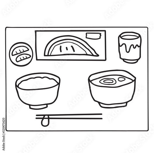 和定食セットの線画イラスト
