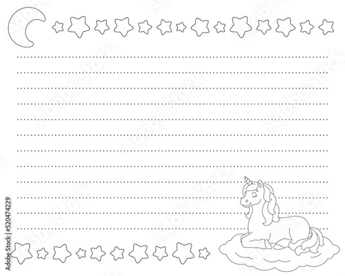 Lined sheet template. Handwriting paper. For diary, planner, checklist, wish list. Vector illustration isolated on white background.