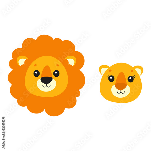 Fototapeta Naklejka Na Ścianę i Meble -  Cute lion. Wild animal. Cartoon character. Colorful vector illustration. Isolated on white background. Design element. Template for your design, books, stickers, cards.