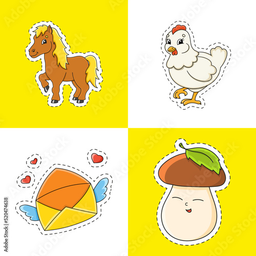Set stickers with contour. cartoon character. Colorful vector illustration. Isolated on color background. Template for your design.