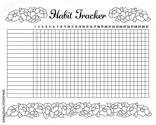 Habit tracker to improve your life. Sheet template for printing. Vector illustration isolated on white background.