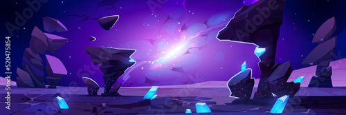 Obraz na plátně Fantastic game background with alien planet and blast in sky