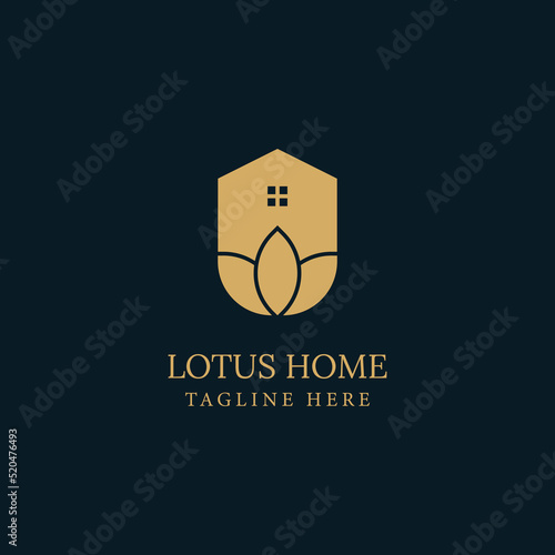 Minimalist elegant lotus home logo with plant tree flower organic house