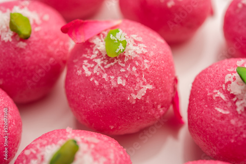 Delicious Pink Chumchum or rose flavour cham cham or Rasgulla or Rasagola, Rosogola, Rosogolla