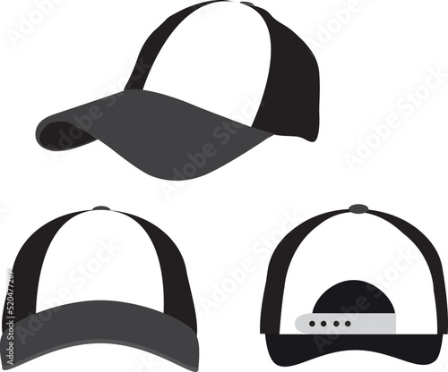 Trucker cap  mesh cap template illustration in white and black
