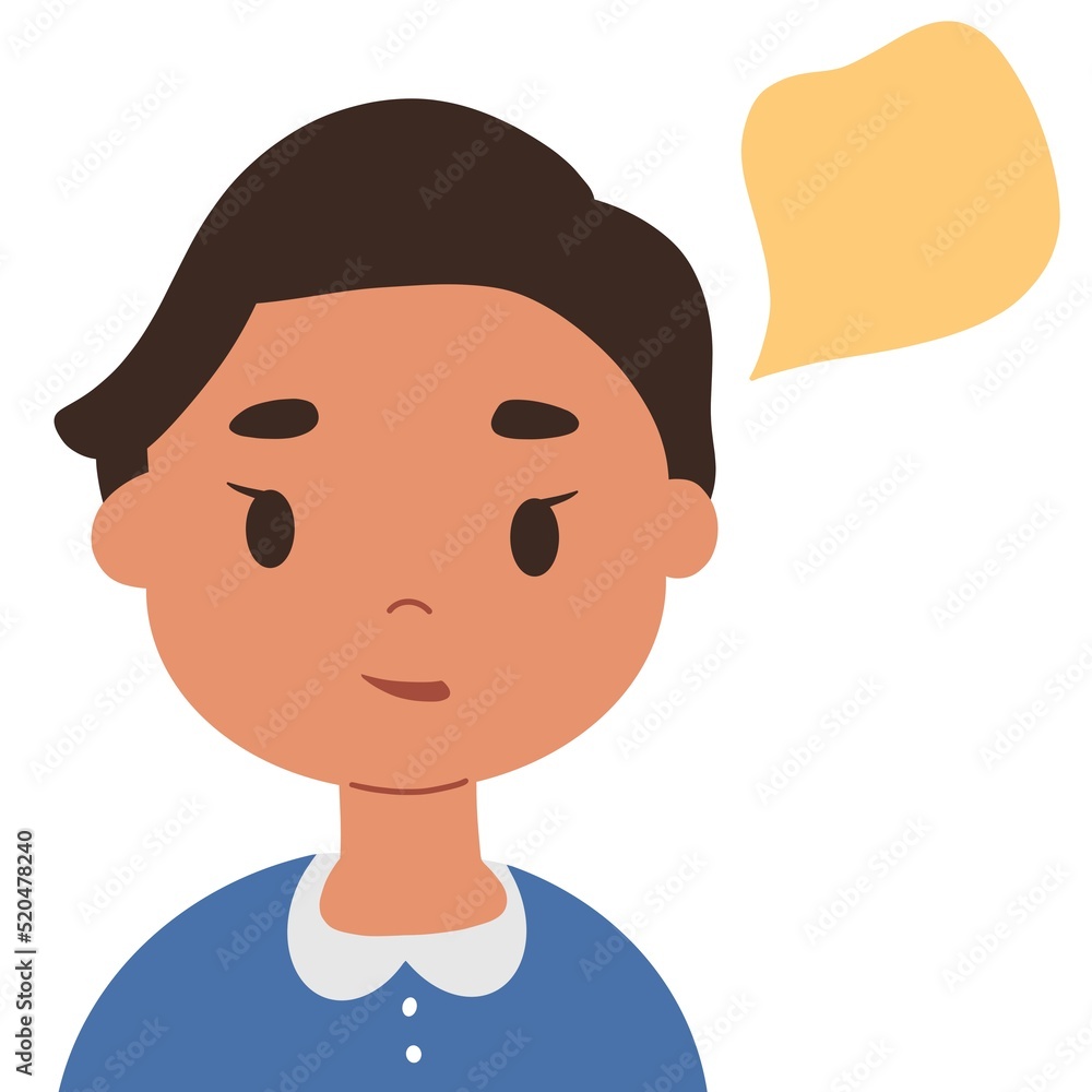 Flat illustration of a woman in colorful clothes. icon for WEB with speech bubble Flat illustration of a woman in colorful clothes. icon for WEB with speech bubble