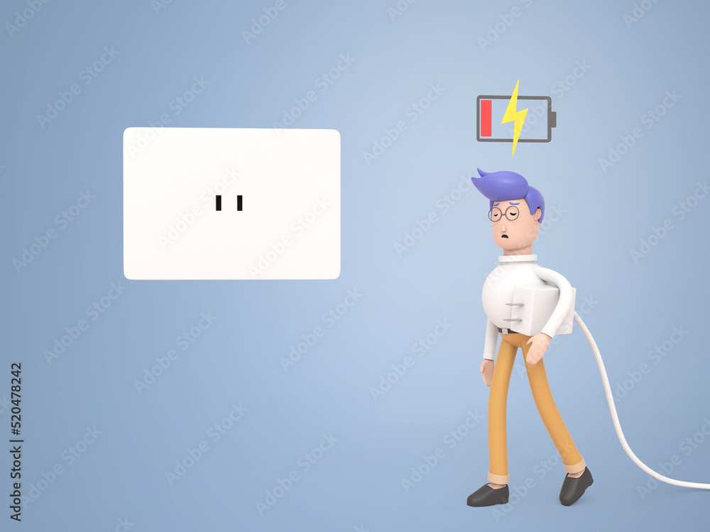 3D cartoon character, a man who is exhausted and about to go charging. 3D cartoon character, a man who is exhausted and about to go charging.