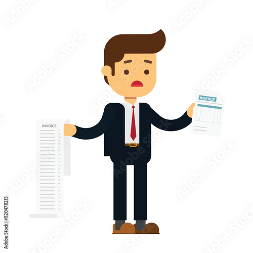 Pay big bill businessman holding long bill