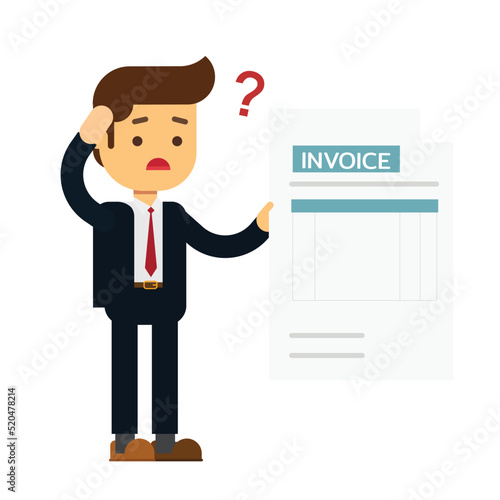 Pay big bill businessman holding long bill