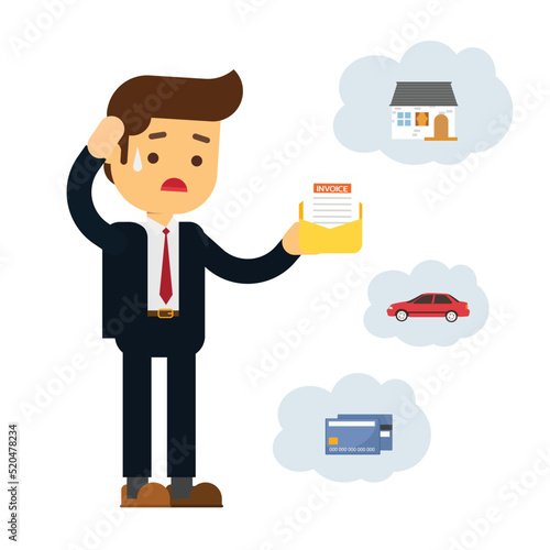 Pay big bill businessman holding long bill
