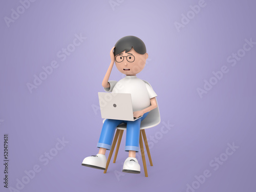 Business man having headache while working using laptop computer