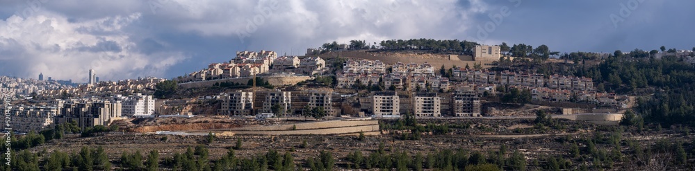 Very large panoramic view of Gilo - Israeli settlement in south-western Jerusalem