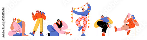 Mbti concept, people with different mindset types. Male and female characters with creative, imaginative, logical, structural, analytical thinking, Mind behavior mental models Line art flat vector set