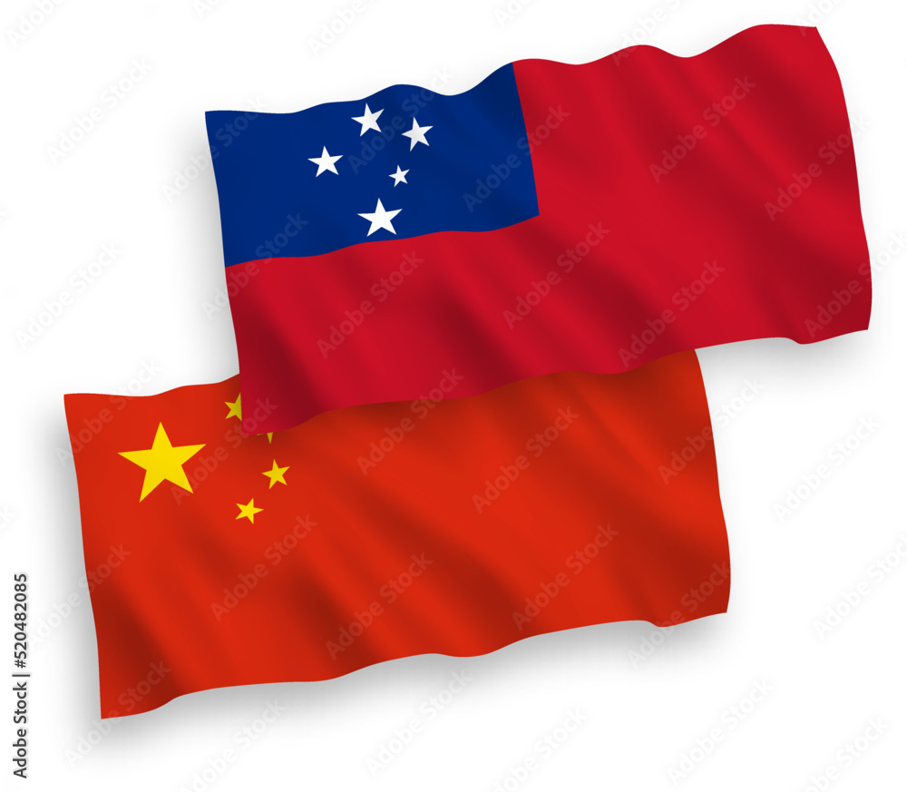 National vector fabric wave flags of Independent State of Samoa and China isolated on white background 1 to 2 proportion. National vector fabric wave flags of Independent State of Samoa and China isolated on white background 1 to 2 proportion.