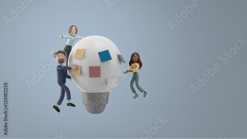 3D illustration of People teamwork working on development of business plan at meeting