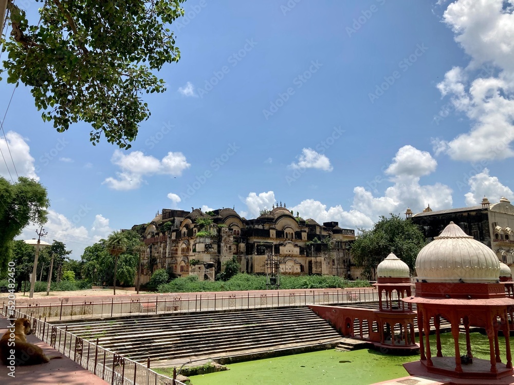 City palace and lake (green pond) in Alwar. Rajasthan, India - obrazy, fototapety, plakaty 