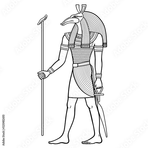 Animation portrait: Ancient Egyptian god Seth. God of rage, deserts, sandstorms, death, and strangers. View profile. Full growth.  Vector illustration isolated on a white background.